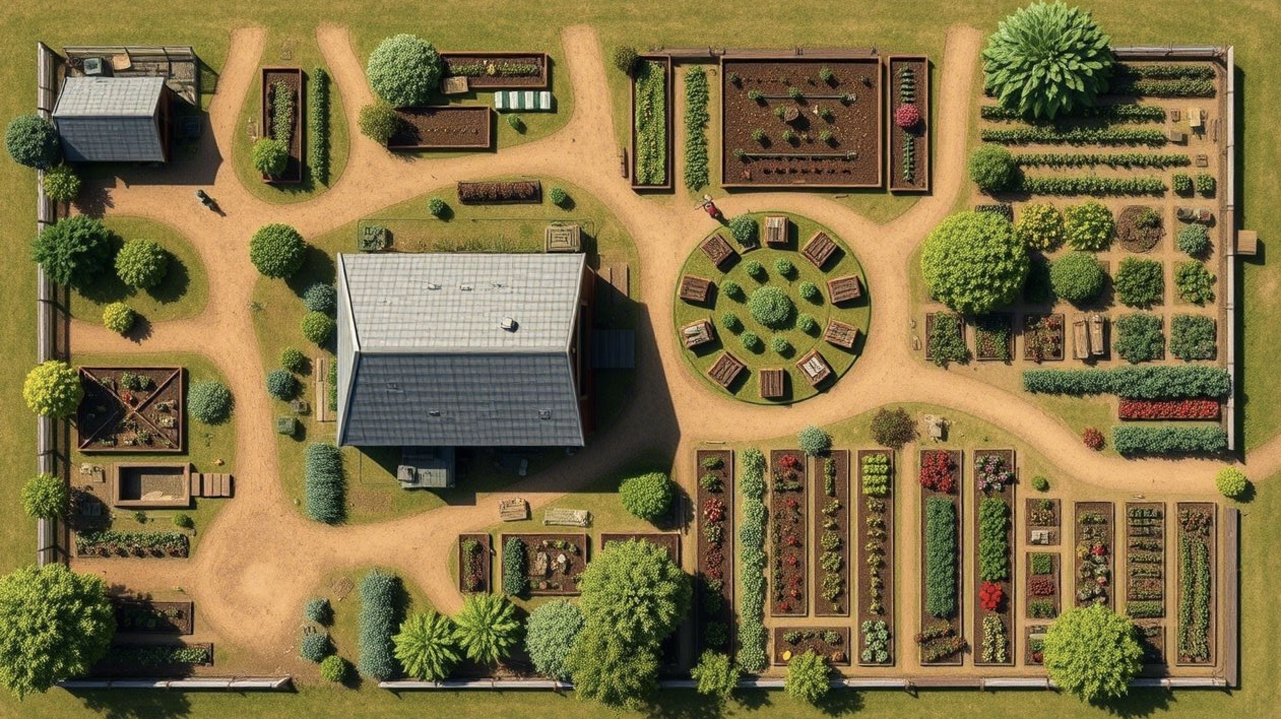 Aerial view of organized farm plots